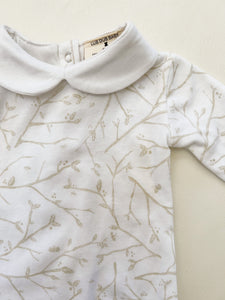 Organic Cotton Long Sleeve Peter Pan Bodysuit - Snowberry