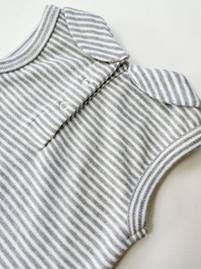 Organic Cotton Sleeveless Peter Pan Bodysuit - Striped Marle