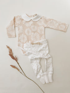 Organic Cotton Long Sleeve Peter Pan Bodysuit - Daisy Bloom
